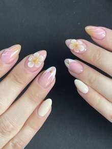 Bộ 24 miếng dán móng tay gel 3D hình hạnh nhân kiểu Pháp, đính ngọc trai, kèm 1 băng dính hai mặt và 1 dũa móng, giúp đầu ngón tay bạn tỏa sáng rực rỡ, thích hợp cho các bữa tiệc, khiêu vũ và sử dụng hàng ngày. - Nhiều màu - Xem 2