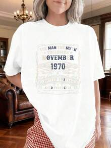 Birthday Gifts For A 55th Birthday In November 1970 For 55-Year-Old Men, Graphic Print T-Shirts For Women, Fashion Clothing. - 黑色 - 查看 7