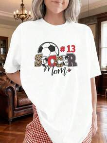 Women's "Soccer Mom Thirteen Mother's Festival Lover" Graphic Print T-Shirt, Fashion Clothing. - 白色 - 查看 12