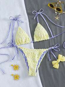 Swim Vcay Conjunto de bikini sexy de 2 piezas para mujer con lazo en el hombro, inalámbrico y con relleno extraíble, adecuado para la playa y el aeropuerto - Multicolor 2 - Ver 4