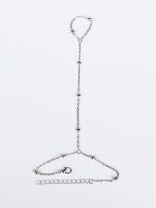 Cadena de dedo integrada con flor de cristal de Rhinestone, accesorio diario minimalista y elegante - Plateado - Ver 2