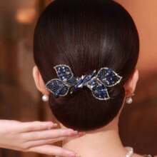 1 Piece Fashionable And Versatile Elegant Literary Full Diamond Pleated Headband For Going Out And Commuting Temperament Hair Pressing Headband Hair Accessories - 藍色 - 查看 1