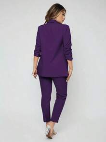 Traje de blazer con cuello de chal y pantalones para otoño/invierno - Morado - Ver 2