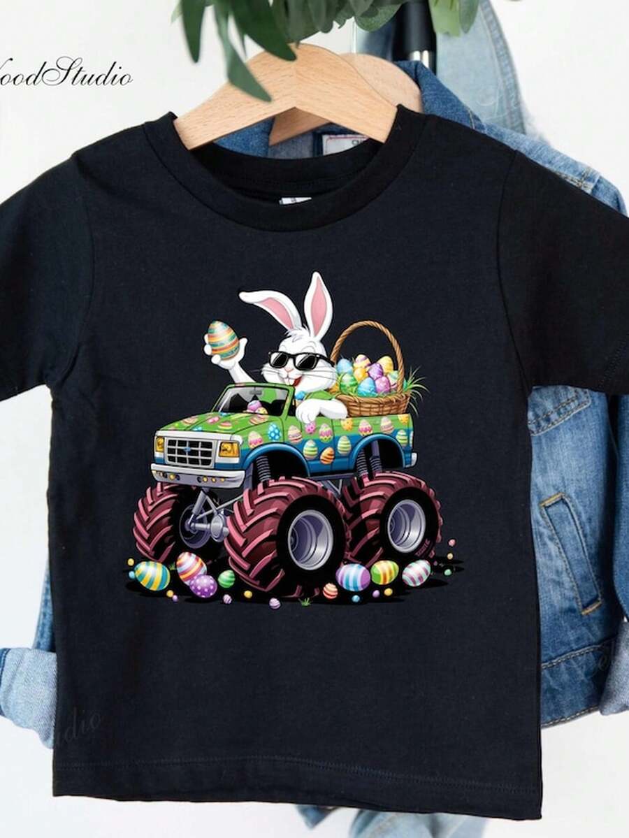B1O m1onster Truck Easter S1Hirt, B1Oy Easter S1Hirt, Rabbit With Egg Basket On The Truck S1Hirt, m1onster Truck Toddler, Bunny Easter Toddler.