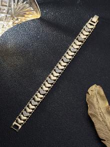 1 Peça Pulseira de Luxo Dourada em Formato de Coração com Zircônia Encravada, Design Único, Acessório de Joalheria da Moda para Mulheres, Adequado para Aniversário, Aniversário, Uso Diário - Amor - Visão 3