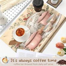 1pc Vintage Rose Pattern Printed Coffee Bar Mat, Stove Mat, Drainage Mat, Silicone Drainage Mat For Coffee Machine, Rubber Drainage Mat, Super Absorbent And Wear-Resistant Dish Drying Mat, For Countertop, Restaurant, Kitchen, Patio Table Decor, Household Kitchen Supplies, Countertop Decorative Mat - Multicolor - View 8