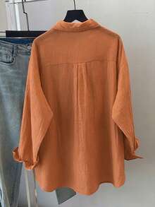 Camisa de manga larga suelta y casual de unicolor con bolsillos para mujer, primavera/verano - Rosa Pálido - Ver 6