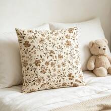 1pc Rustic Style Brown Floral Short Plush Throw Pillow Cover - Double-Sided Print, Vintage Matte Brown Floral Pattern, With Zipper, Suitable For Warm Bedroom And Romantic Country Decor - Inner Cushion Not Included, Flat 2D Version - Multicolor - View 5