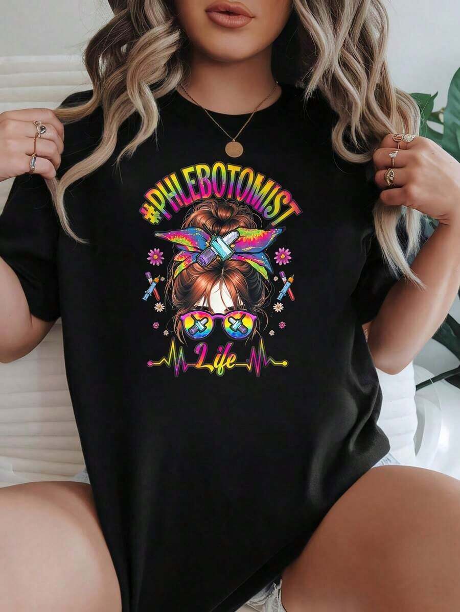 Camiseta de Mujer con Estampado Gráfico, Algodón Ligero, Verano, Camiseta Casual de Cuello Redondo, Opciones en Negro y Blanco, Estampado de Gafas de Philobotomist Life, Camisetas de Uso Diario de Verano, Tops de Verano, Camisetas Gráficas, Conjuntos de Verano, Camisetas Gráficas de Mujer, Tops Cortos de Mujer, Tops de Mujer, Ropa Linda de Algodón Vintage, Camiseta Oversize de Mujer con Estampado 100% Algodón Puro - Negro - Ver 1