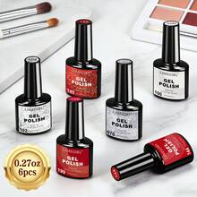 Limegirl 6-Color Ruby Red Gel Nail Polish Set, New Year Glow Removable UV/LED Gel Nail Polish Set, Home-Friendly, Suitable As A Gift For Women - Multicolor - View 4