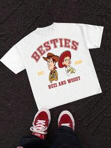 Disney Licensed Tween Boy/Girl Toy Story Woody & Jessie "Besties" Graphic Casual T-Shirt, Ultra-Soft Breathable Fabric For Daily Wear & Group Hangouts - trắng - Xem 3
