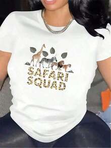 ropa de mujer Camiseta Gráfica Safari Squad para Mujer - Camiseta Ligera y Duradera con Estampado de Jirafa, Cebra, León, Leopardo - Camiseta Blanca para Fiestas Safari, Viajes, Uso Casual Diario - Top Cómodo de Cuello Redondo para Mujer, Ropa de Viaje, Diseño Divertido, Material Transpirable, Camiseta de Manga Corta, para Amantes de la Moda - Ideal para el Día de San Patricio - Ropa de Verano para Mujer - Tops de Verano - Ropa de Vacaciones para Mujer - Camisas de Mujer - Blanco - Ver 6
