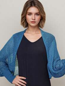 1pc Women's Spring/Summer Honeycomb Sleeve Cape With Knitted Collar And Hollow-Out Design Outerwear Accessory - Multicolor - View 9
