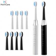 Hailicare 電動牙刷附4個刷頭，IPX7防水，5種清潔模式，可充電，智能2分鐘計時，居家旅行通用，家庭口腔護理套裝 - 彩色 - 查看 1