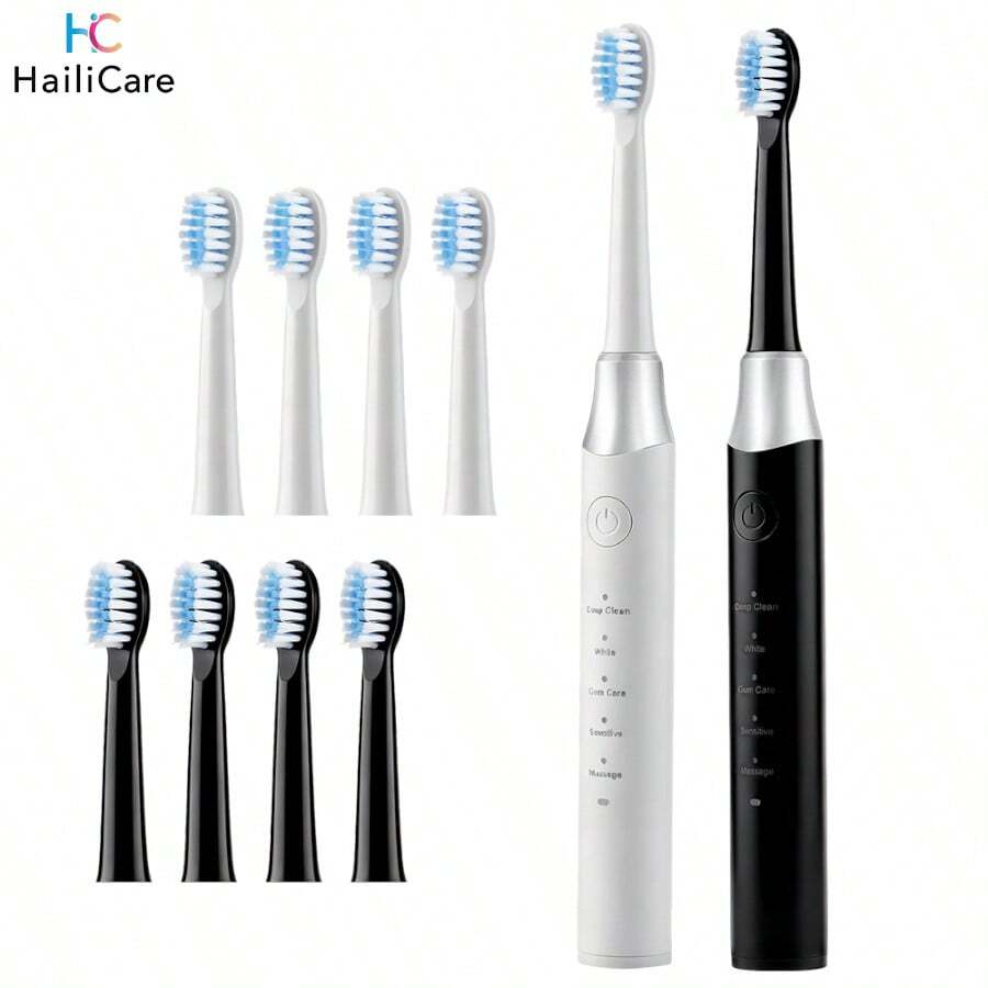 Hailicare 電動牙刷附4個刷頭,IPX7防水,5種清潔模式,可充電,智能2分鐘計時,居家旅行通用,家庭口腔護理套裝 - 彩色 - 查看 1