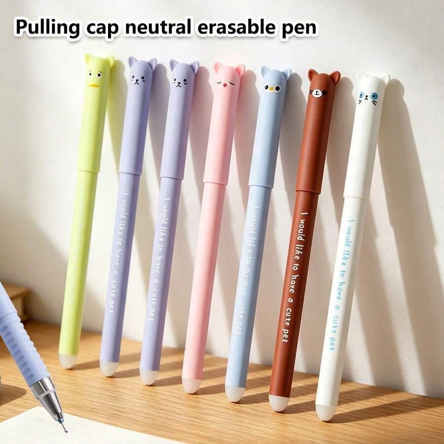 6pcs Fox Shaped Erasable Pens Set, 6 Colors Ink, Smooth Writing, Built-In Eraser, Classroom Gift, Suitable For Note-Taking, Writing, Diary, Homework, Office, Back To School Stationery - Multicolor - View 1