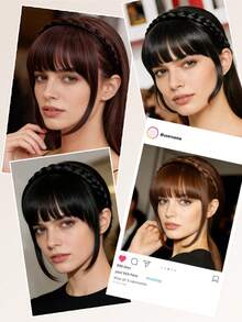 8-Inch Black Brown 3-Strand Braided Wig With Bangs, High-Quality Synthetic Fiber Hair, Suitable For Women To Wear On Various Occasions, Both Casual And Party - Multicolor - View 7