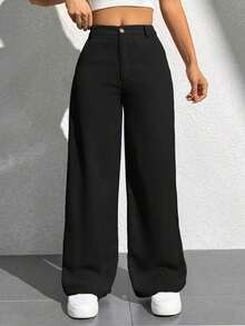 Pantalones casuales simples de unicolor para mujer para usar todos los días - Negro - Ver 8