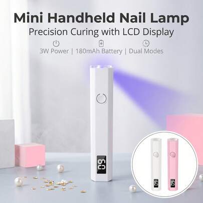 3W便携式UV LED美甲灯，手持式凝胶美甲烘干机，带液晶显示屏，20秒/60秒定时，USB-C充电迷你指甲油固化灯，小巧专业的家用美甲沙龙旅行美甲工具，180mAh