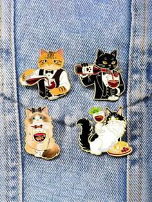 1pc Gentleman & Lady Cat Brooch, Creative Metal Badge, Bag/Clothing Decor, Delicate Design, Versatile Daily & Party Outfit Accessory - Multicolor - View 4