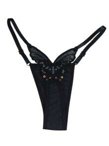 Butterfly Panties Kit 2 Microfiber Thong Lingerie Sexy Sensual Adjustable G-String - Negro y amarillo neón - Ver 2