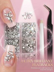 3pcs/Lot Rhinestone Kuku - 3D Berbagai Bentuk dan Ukuran, Bagian Belakang Datar, Rhinestone Manikur, Kristal Permata Putih, Dengan Kit, Untuk Seni Kuku, Mempercantik Kuku Akrilik, Dekorasi DIY - Putih - View 3