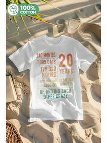 Funny T-Shirt For 20 Years Of Marriage, Graphic Print T-Shirt For 20th Wedding Anniversary, Women's Top - 白色 - 查看 7