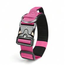 Stylish Tactical Dog Collar With Restraint Strap & Reinforced Details, Durable Nylon Pet Neck Collar With Comfortable Soft Padding, Adjustable Buckle & Metal Hardware, Multi-Color Options For Medium/Large Dogs, Heavy Duty & Fashionable Collar For Daily Wear & Outdoor Adventures - Hot Pink - View 4