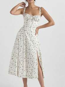 French-Style Long Strapless Dress With Soft Flowers - Hot Pink - View 4