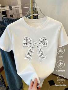 Camisetas estampadas creativas, tops para mujer, diseño de 2026, tejido cómodo y suave, informal y versátil, diseño sencillo combinado con un estampado creativo, rico e interesante, ideal para regalar a amigos y familiares, envío local, ¡entrega rápida! - Blanco - Ver 1
