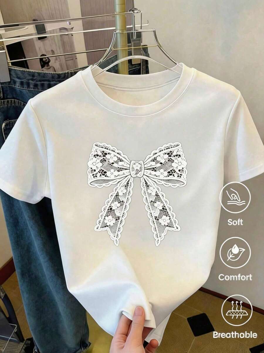 Camisetas estampadas creativas, tops para mujer, diseño de 2026, tejido cómodo y suave, informal y versátil, diseño sencillo combinado con un estampado creativo, rico e interesante, ideal para regalar a amigos y familiares, envío local, ¡entrega rápida! - Blanco - Ver 1