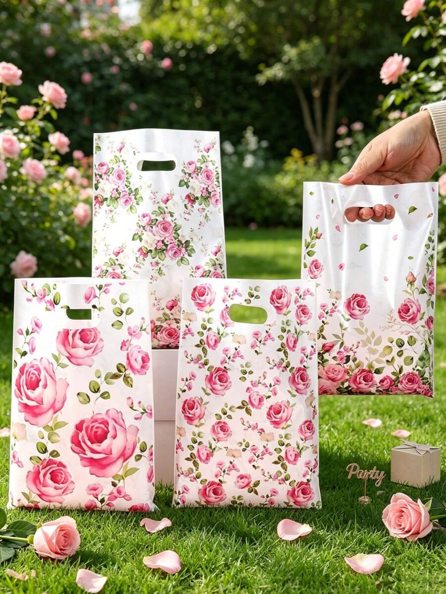 50 piezas Bolsas de regalo con rosas rosadas, bolsas de embalaje de regalo con flores de primavera, bolsas de recuerdo para fiestas de cumpleaños, bolsas de caramelos, bolsas de embalaje de regalo con tema vintage para fiestas, suministros para fiestas con tema floral, decoración de boda, bolsas de recuerdo para baby shower, bolsas de caramelos, decoración de rosas vintage, recuerdos para fiestas de cumpleaños de niñas, regalos de cumpleaños para damas