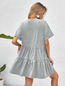 Holidaya Vestido de muñeca con dobladillo de volantes y puños enrollados, atuendo de playa de vacaciones - Gris Claro - Ver 2