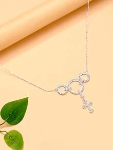 1pc Sexy Fashion Circular Cross Pendant Waist Chain, Sparkling Rhinestone Jewelry For Women, Beach Jewelry - Multicolor - View 4