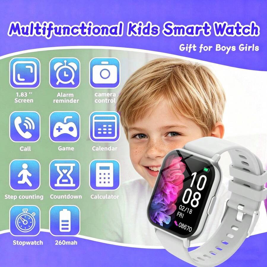 Reloj inteligente de 4,65 cm para niños, con cámara integrada, álbum de crecimiento, 18 juegos, calculadora/calendario/linterna LED, regalo perfecto para niños y niñas - Multicolor - Ver 1