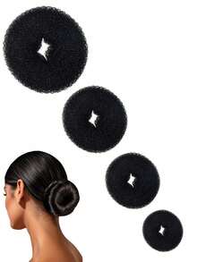 4 piezas Molde para hacer moños de rosquilla, accesorios para el cabello para mujeres, suaves y flexibles, adecuados para uso diario, set multicolor, ideal para viajes y regalos de cumpleaños - Multicolor - Ver 4
