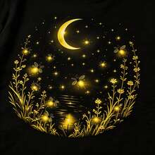 Camiseta de manga corta Dreamy Starry Night: Una prenda versátil con un toque delicado y femenino. Camiseta floral Moonlight Gold: Una camiseta informal de algodón, de estilo francés, para el día a día. - Negro - Ver 5