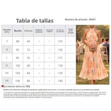 Vestido largo primavera cuello colgado sin mangas estampado estilo europeo elegante para vacaciones - Naranja - Ver 7