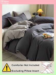 2/3pcs Dark Gray & Light Gray Bedding Set, Includes 1 Duvet Cover & 2 Pillowcases, Soft & Comfortable Bedding, Available In Multiple Colors, Suitable For Dorm Room Or Home Decor, Machine Washable, No Filling - Dark Grey - View 4