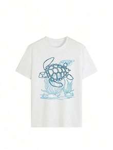 Camiseta Casual para Mujer, Estética Y2K, con Gráfico de Líneas de Tortuga Marina, Camiseta de Manga Corta con Cuello Redondo, Estilo Urbano Casual, Top Vintage Retro con Estampado Oceánico de Verano, Atuendo para Vacaciones en la Playa de Verano, Uso Diario, Citas para Café, Viajes de Surf, Fiestas, Moda Vacacional para Adolescentes, Camiseta Gráfica Holgada para Mujeres Jóvenes y Amantes del Océano, 100% Algodón, Duradera. - Blanco - Ver 2