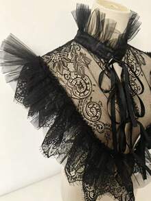 1pc Black Lace Ruffle Mesh Collar, Gothic Victorian Detachable Fake Collar With Ribbon Tie, Vintage Lolita Style Dress Collar Decor - Black - View 8