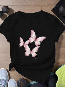 Camiseta Deportiva de Manga Corta para Mujer con Tres Mariposas Semitransparentes Brillantesuna camiseta estampada muy distintiva / estilo unisex / adecuada tanto para hombres como para mujeres / resistente a las arrugas / transpirable - Blanco - Ver 6
