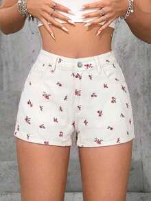 Short de mezclilla azul oscuro con bolsillos para mujer, verano - Blanco - Ver 1