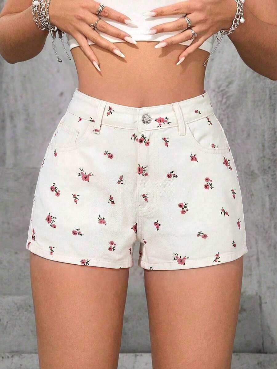 Short de mezclilla azul oscuro con bolsillos para mujer, verano - Blanco - Ver 1