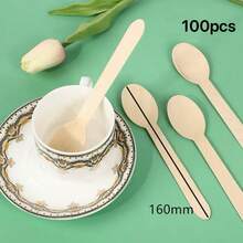 一次性木製餐具組 300/150/100/60件 一次性樺木餐具，16cm - 組內含 100/50/20 把刀、100/50/20 把叉、100/50/20 把匙。此餐具組適用於派對用品、聚會、野餐、節日和婚禮。 - 彩色 - 查看 14