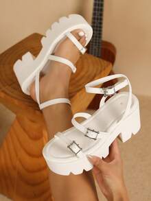 Giày sandal cao gót hở mũi đế dày màu trắng mới cho mùa xuân/hè 2026, giày cao gót nữ casual đi nghỉ mát, sandal nữ đế dày màu đen. - trắng - Xem 4