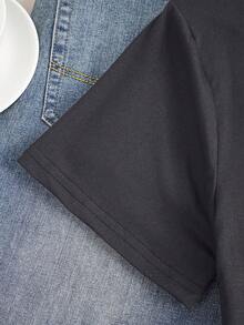 Estampados Adorables con Frases Divertidas y Relacionables para Camisetas de Moda Casual de Verano para Mujer con Cuello Redondo - Negro - Ver 3