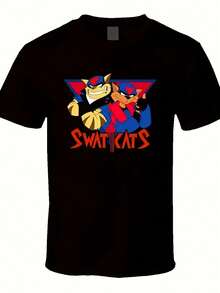Blusa casual para mujer, camiseta unisex con diseño de gato volador de policía especial retro de dibujos animados, 100% algodón, suave y cómoda, ropa casual básica para todas las estaciones, versátil para todas las estaciones, asequible para uso diario, regalo perfecto para fans y amigos - 220 gramos, ropa infantil. - Negro - Ver 1