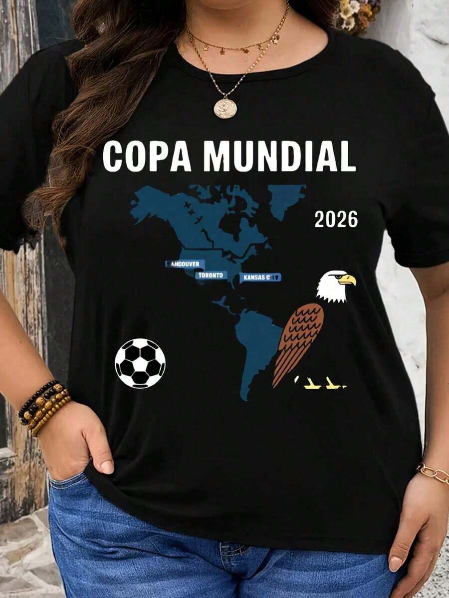 Camiseta con diseño del mapa del evento de fútbol Copa Mundial 2026, Estados Unidos, Canadá, México. Es una camiseta perfecta para regalar a amigos y familiares en cualquier día festivo u ocasión especial. - Negro - Ver 1