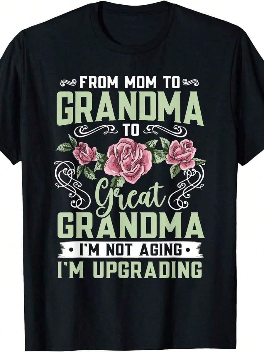 Conjunto para el Día de la Madre, Camiseta Estampada para el Día de la Madre, Camiseta de Mujer, Cuello Redondo, Tema de Lenguaje Inspirador para Abuelas, Camiseta para Mamá, Abuela, Mona, Día de la Madre, 100% Algodón, Tops de mujer - Negro - Ver 1
